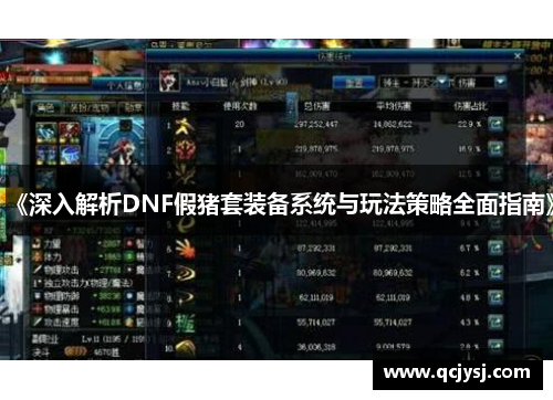 《深入解析DNF假猪套装备系统与玩法策略全面指南》